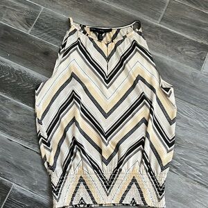 NWT 0P WHBM Tan Chevron Patterned Button Up Halter Top With Smocked Waistband